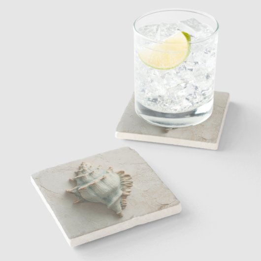 Turquoise and Sand Conch Shell Coastal Steinuntersetzer (Seitenansicht)