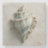 Turquoise and Sand Conch Shell Coastal Steinuntersetzer (Vorderseite)