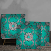 Turquoise and Silver Ornamental Mandala luxury  Fliese