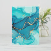 Turquoise and Teal Alcohol Ink Abstract with Gold Dankeskarte (Stehend Vorderseite)