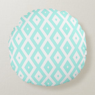 Turquoise and white diamond pattern rundes kissen