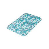 Turquoise and White Floral Damask Pattern Badematte (Schrägansicht)