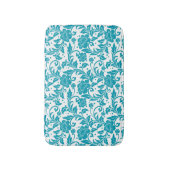 Turquoise and White Floral Damask Pattern Badematte (Vorderseite Vertikal)