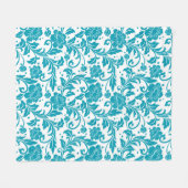 Turquoise and White Floral Damask Pattern Fleecedecke (Vorderseite (Horizontal))