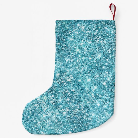 Turquoise Aqua Glitz Glitzer Kleiner Weihnachtsstrumpf (Rückseite)