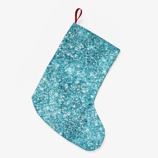 Turquoise Aqua Glitz Glitzer Kleiner Weihnachtsstrumpf (Vorderansicht (hängend))