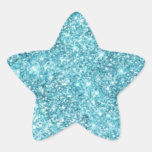 Turquoise Aqua Glitz Glitzer Stern-Aufkleber (Vorderseite)