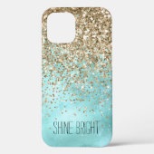 Turquoise Aqua Gold Glam Glitzer Sparkone Case-Mate iPhone Hülle (Rückseite)