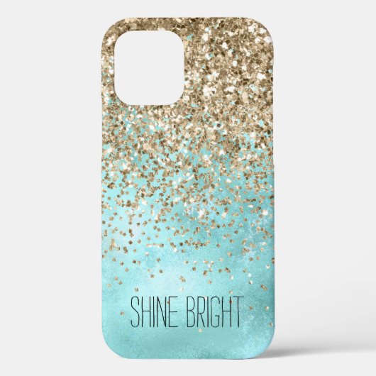 Turquoise Aqua Gold Glam Glitzer Sparkone Case-Mate iPhone Hülle (Rückseite)