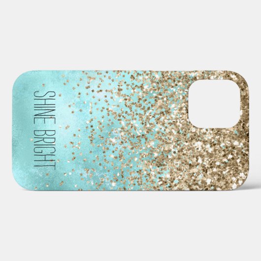 Turquoise Aqua Gold Glam Glitzer Sparkone Case-Mate iPhone Hülle (Rückseite (Horizontal))