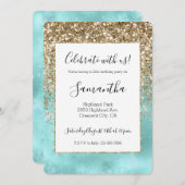 Turquoise Aqua Gold Glam Glitzer Sparkone Einladung (Vorne/Hinten)