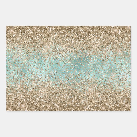 Turquoise Aqua Gold Glam Glitzer Sparkone      Geschenkpapier Set (Vorderseite 3)
