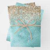 Turquoise Aqua Gold Glam Glitzer Sparkone Geschenkpapier Set (Beispiel)