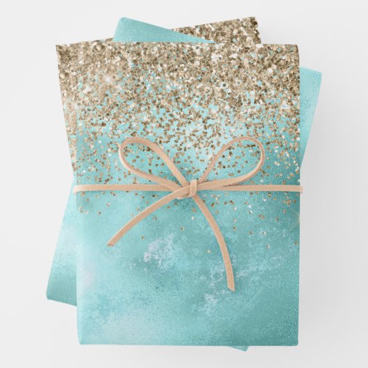 Turquoise Aqua Gold Glam Glitzer Sparkone      Geschenkpapier Set (Beispiel)