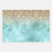 Turquoise Aqua Gold Glam Glitzer Sparkone Geschenkpapier Set (Vorderseite)