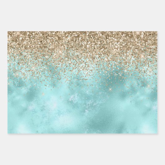 Turquoise Aqua Gold Glam Glitzer Sparkone      Geschenkpapier Set (Vorderseite)