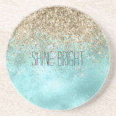 Turquoise Aqua Gold Glam Glitzer Sparkone Getränkeuntersetzer (Vorne)