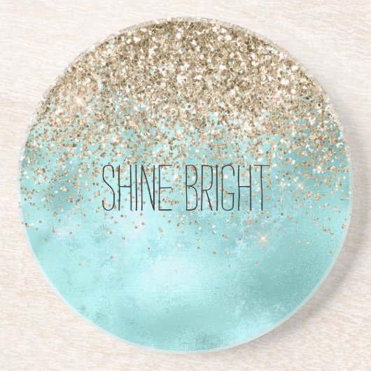 Turquoise Aqua Gold Glam Glitzer Sparkone Getränkeuntersetzer (Vorne)