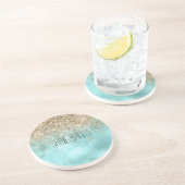 Turquoise Aqua Gold Glam Glitzer Sparkone Getränkeuntersetzer (Seite)