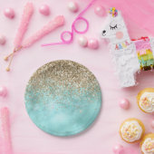 Turquoise Aqua Gold Glam Glitzer Sparkone Pappteller (Party)