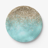 Turquoise Aqua Gold Glam Glitzer Sparkone Pappteller (Vorderseite)