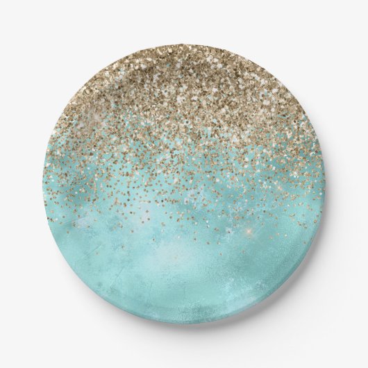 Turquoise Aqua Gold Glam Glitzer Sparkone Pappteller (Vorderseite)