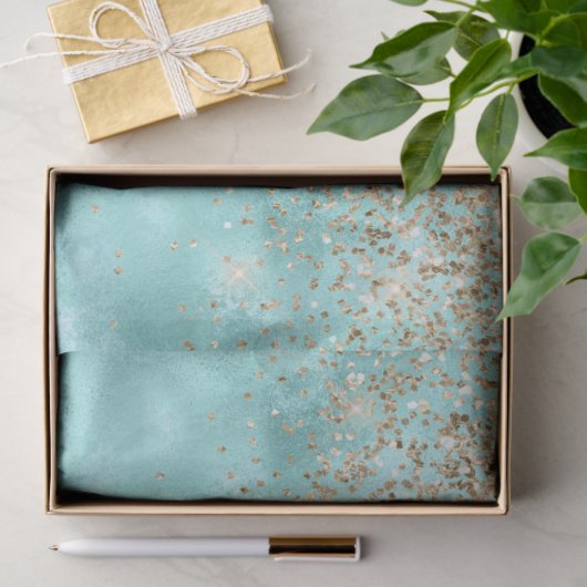 Turquoise Aqua Gold Glam Glitzer Sparkone Seidenpapier (Geschenk)