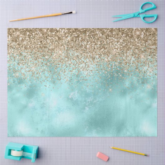 Turquoise Aqua Gold Glam Glitzer Sparkone Seidenpapier (Basteln)