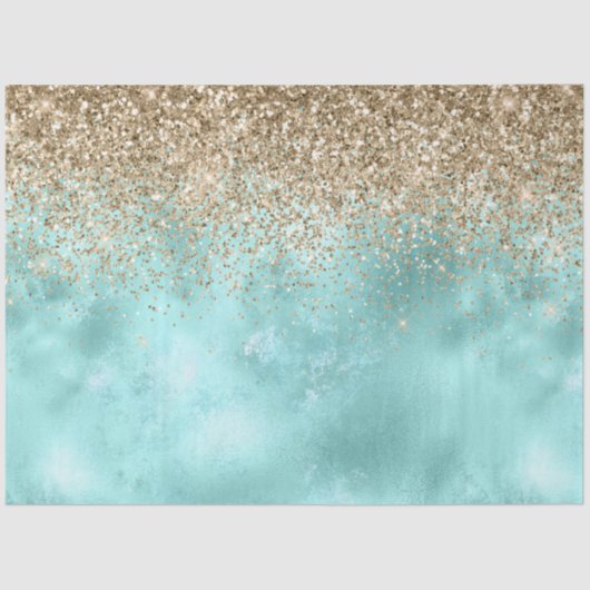 Turquoise Aqua Gold Glam Glitzer Sparkone Seidenpapier (Vorderseite)