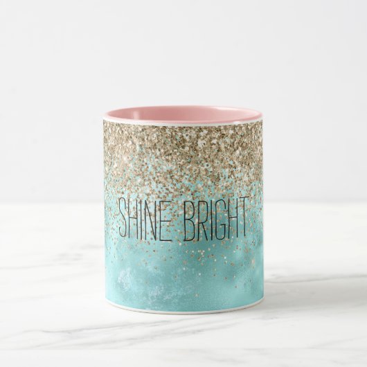 Turquoise Aqua Gold Glam Glitzer Sparkone   Tasse (Zentrum)