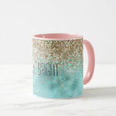 Turquoise Aqua Gold Glam Glitzer Sparkone   Tasse (VorderseiteRechts)