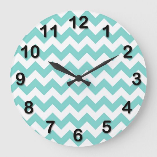 Turquoise Aqua White Chevron Zig Zag Pattern Große Wanduhr (Vorderseite)