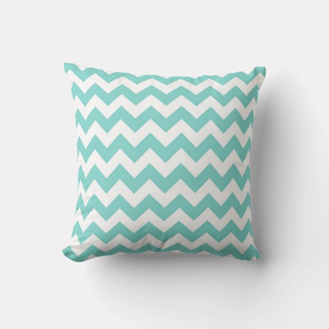 Turquoise Aqua White Chevron Zig Zag Pattern Kissen (Vorderseite)