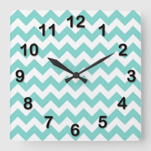 Turquoise Aqua White Chevron Zig Zag Pattern Quadratische Wanduhr