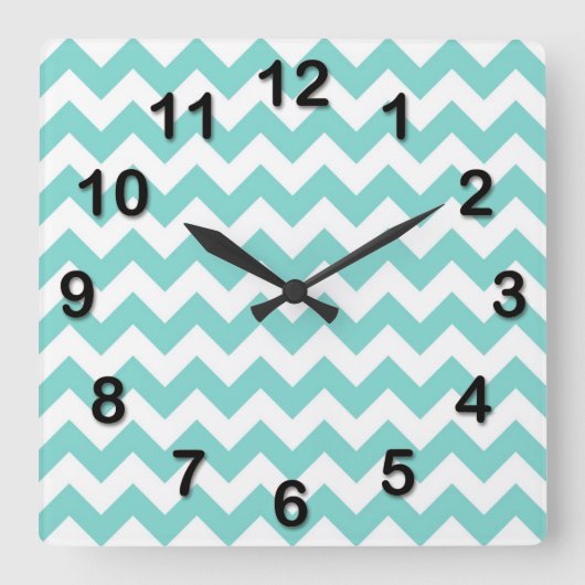 Turquoise Aqua White Chevron Zig Zag Pattern Quadratische Wanduhr (Vorderseite)