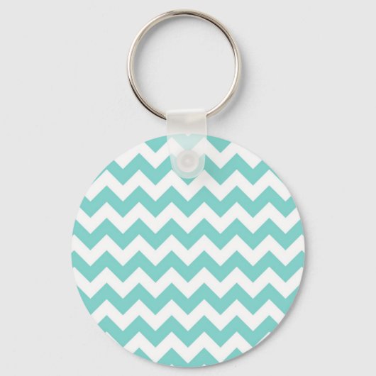 Turquoise Aqua White Chevron Zig Zag Pattern Schlüsselanhänger (Vorderseite)