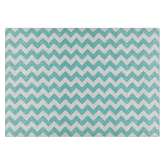 Turquoise Aqua White Chevron Zig Zag Pattern Schneidebrett (Vorderseite)