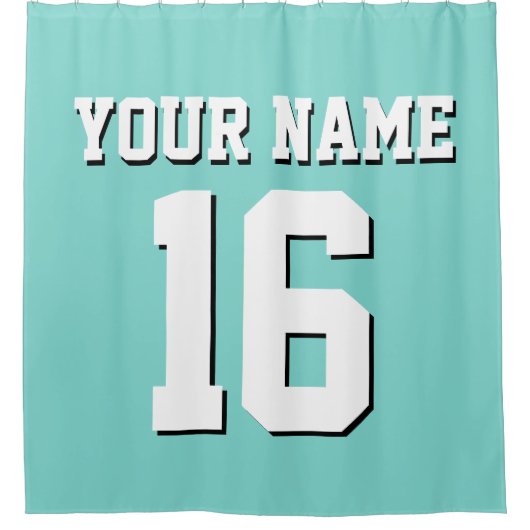 Turquoise Aqua White Sports Jersey Team Jersey Duschvorhang (Vorderseite)
