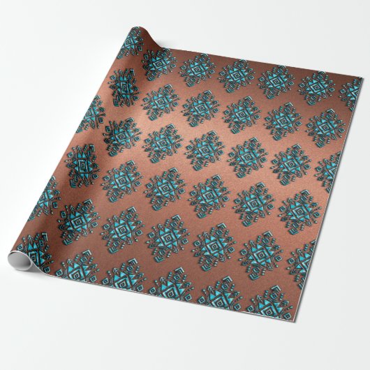 Turquoise Aztec Symbol Geschenkpapier (Ungerollt)