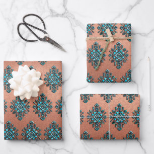 Turquoise Aztec Symbol Geschenkpapier Set