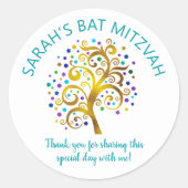 Turquoise Bat Mitzvah Gold Olivenbaum Art des Lebe Runder Aufkleber (Vorderseite)