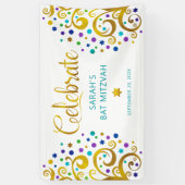 Turquoise Bat Mitzvah Gold Olivenweg Banner (Vertikal)