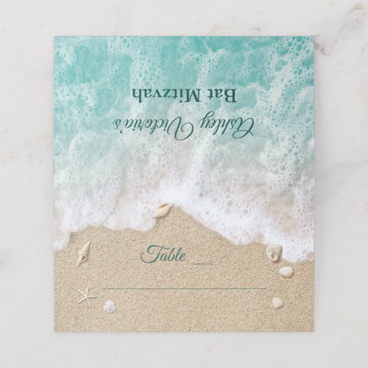 Turquoise Beach Waves Bat Mitzvah Folded Platzkarte (Außenseite Aufgefaltet)