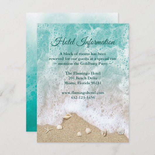 Turquoise Beach Waves Bat Mitzvah Hotel Info Einladung (Vorne/Hinten)