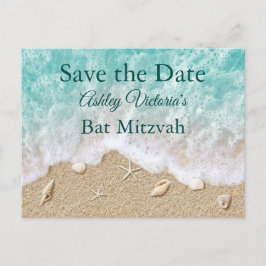 Turquoise Beach Waves Bat Mitzvah Save the Date Einladungspostkarte
