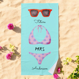 Turquoise Bikini Sonnenbrille Zukunft Frau. Strandtuch