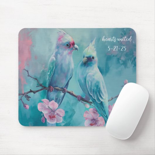 Turquoise Birds Hearts United Mousepad (Mit Mouse)