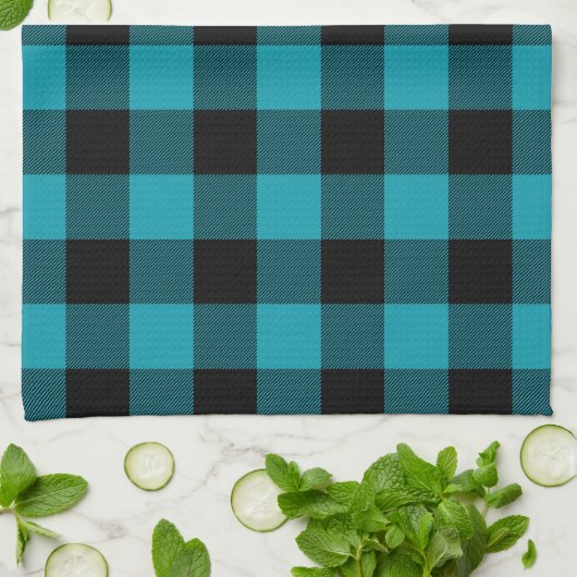 Turquoise Black Buffalo Check Plaid Rustic Geschirrtuch (Gefaltet)