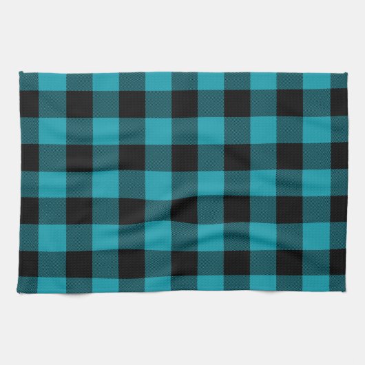 Turquoise Black Buffalo Check Plaid Rustic Geschirrtuch (Horizontal)