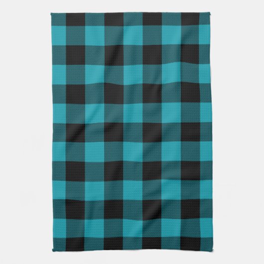 Turquoise Black Buffalo Check Plaid Rustic Geschirrtuch (Vertikal)